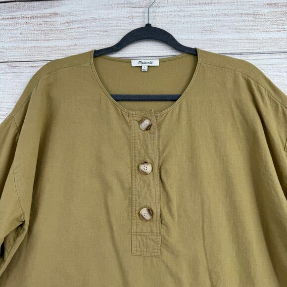 Madewell Linen-Blend Henley Slouch Shirt Womens Large Olive Surplus Green - Picture 3 of 12